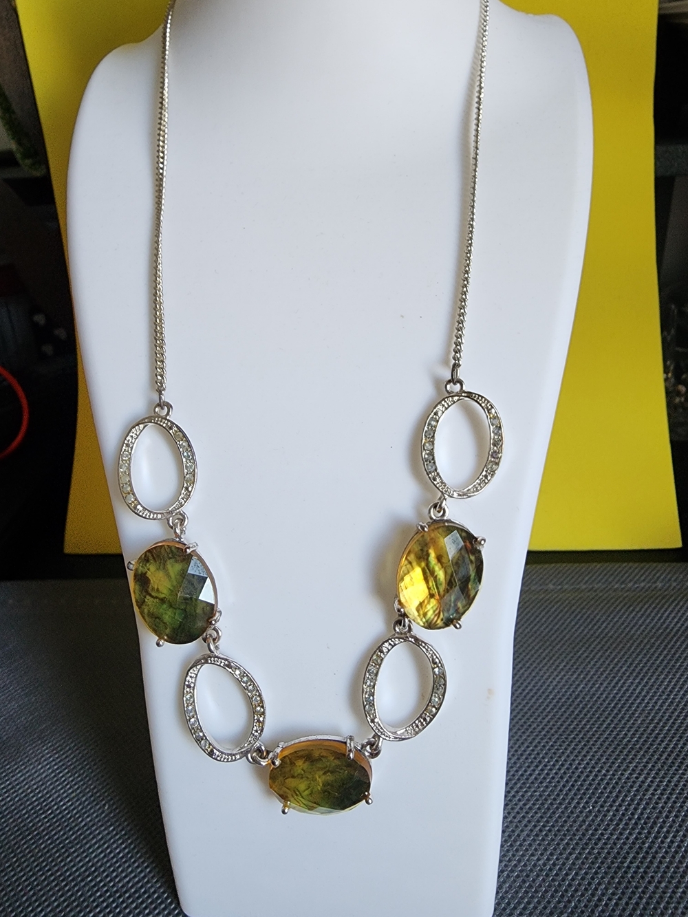 Silver Necklace with Yellow Gemstone Accents by Avon